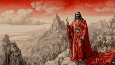 Jezus door de duivel op een berg getoond - aanbid mij door Josef Johann Michel