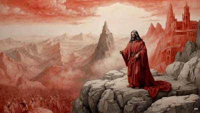 Jezus door de duivel op een berg getoond - aanbid mij door Josef Johann Michel