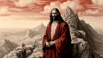 Jezus door de duivel op een berg getoond - aanbid mij door Josef Johann Michel