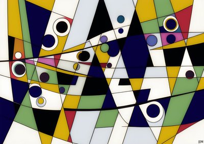 abstract: op wit-cirkels+schommels 9 door Josef Johann Michel