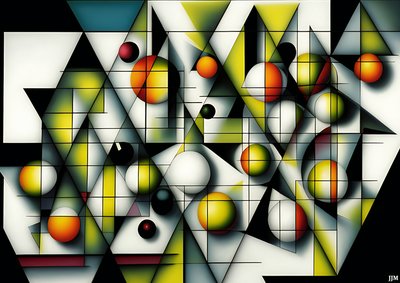abstract: sferen+driehoeken 1 door Josef Johann Michel