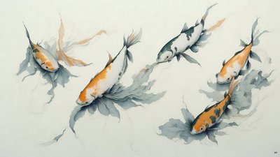 inkt schilderij: Koi-karper 01 door Josef Johann Michel