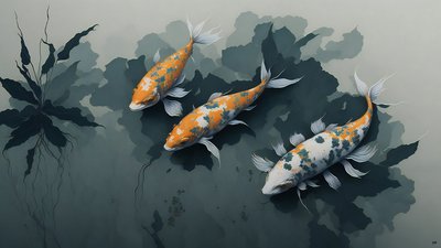 inkt schilderij: Koi-karper 02 door Josef Johann Michel