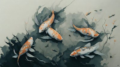 inkt schilderij: Koi-karper 03 door Josef Johann Michel