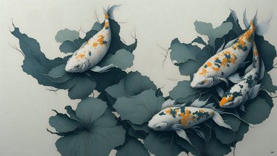 inkt schilderij: Koi-karper 04 door Josef Johann Michel