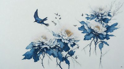Chrysant bloem in blauw _01 door Josef Johann Michel