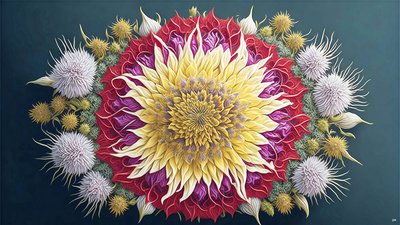 mandala: Distel met bloesem elementen_01 door Josef Johann Michel