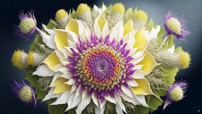 mandala: Distel met bloesem elementen_02 door Josef Johann Michel