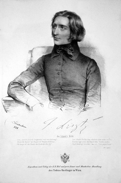 Franz Liszt Litho 1838 door Josef Kriehuber