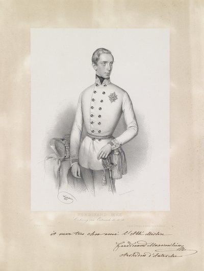 Portret van de jonge aartshertog Ferdinand Maximilian in uniform door Josef Kriehuber