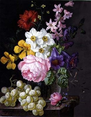 Rozen, narcissen en bloemen in een vaas door Josef Lauer