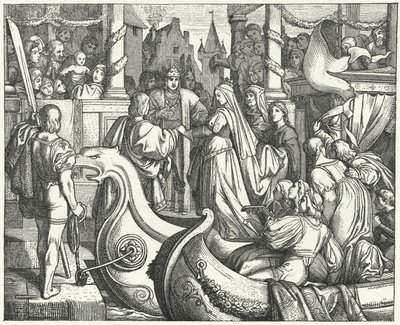 De Heilige Roomse keizer Frederik II verwelkomt zijn bruid, Isabella van Engeland door Josef Mathias (after) Trenkwald