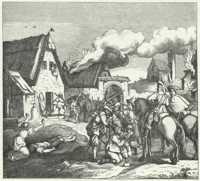 Keizerlijke troepen plunderen na de Slag bij Nordlingen, 1634 door Josef Mathias Trenkwald