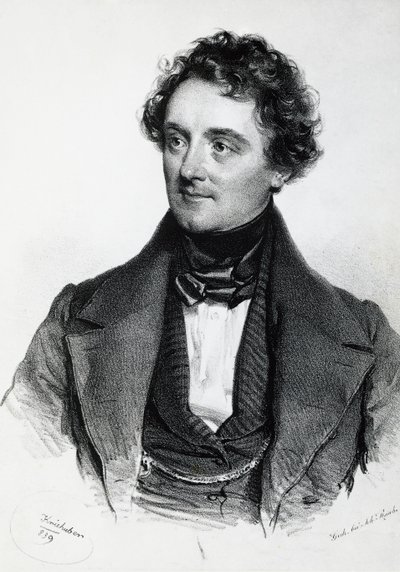Portret van Johann Nepomuk Eduard Ambrosius Nestroy (Wenen) door Josef Nikolaus Kriehuber