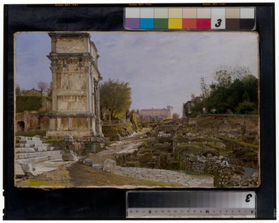 Het Romeinse Forum met de Boog van Titus en het Colosseum door Josef Theodor Hansen