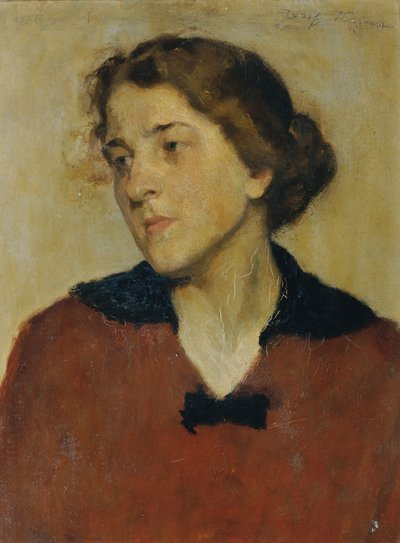 Vrouwenportret met rode trui door Josef Wawra