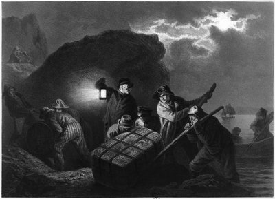 Smokkelaars aan de oostkust van Zweden, begin 19e eeuw door Josef Wilhelm Wallander