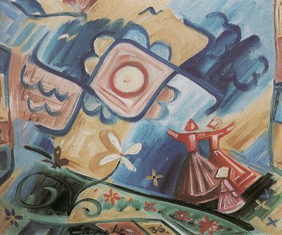 Zingende meisjes folklore ornament, 1936 door Josef Čapek