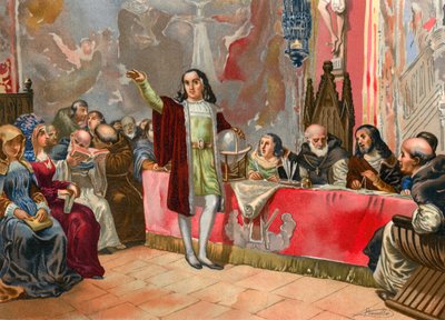 Columbus voor de Junta van Salamanca door Josep or Jose Planella Coromina