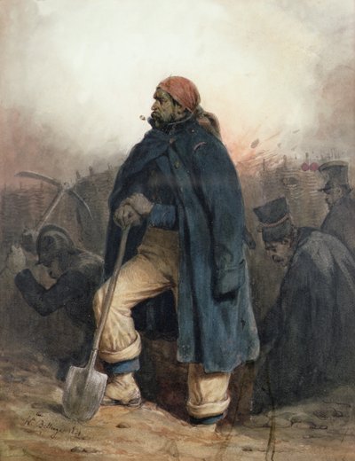 Soldaat met een schop door Joseph Louis Hippolyte Bellange