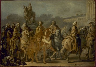 Inhuldiging van het standbeeld van Lodewijk XV, op het plein met dezelfde naam, door het lichaam van de stad Parijs, 20 juni door Joseph Marie the Elder Vien