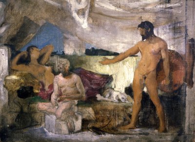 Trojaanse oorlog: Achilles en Priamus, koning van Troje, ca. 1850 (schets) door Joseph Noel Sylvestre