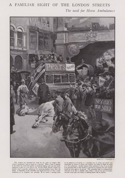 De noodzaak van paardenambulances op de straten van Londen door Joseph (after) Finnemore
