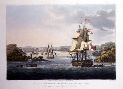 De haven van Port Cornwallis. Eiland van Groot-Andaman, met de vloot die zich klaarmaakt voor Rangoon, gegraveerd door G. Hunt, uitgegeven door Kingsbury & Co., Londen door Joseph (after) Moore