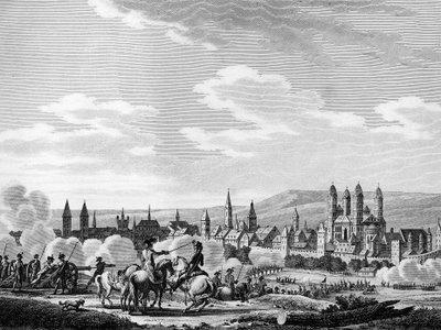 Franse Revolutie en Pruisische Anti-Revolutionaire Beweging: Inname van de stad Speyer in oktober 1792, Duitsland. Gravure door Berthaut naar Swebach. Parijs, Bibliotheek van het Instituut voor Geschiedenis van de Revolutie. door Joseph (after) Swebach Desfontaines