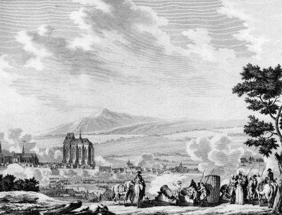 Franse revolutie en aankomst van de contrarevolutionaire troepen van het Oostenrijkse leger: Bombardement van de stad Lille (25 september) door Joseph (after) Swebach Desfontaines