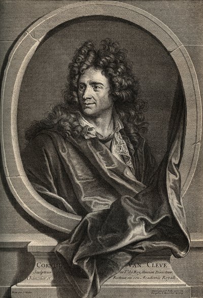 Portret van Corneille Van Cleve Franse beeldhouwer (1645-1732) (gravure door Poilly naar het schilderij van Joseph Vivien) door Joseph (after) Vivien