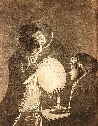 Twee jongens die een blaas opblazen bij kaarslicht, geaquarelleerd door Peter Perez Burdett door Joseph (after) Wright of Derby
