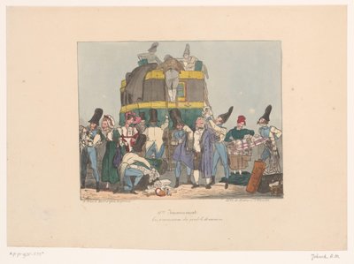 Douaniers inspecteren bezittingen van passagiers door Joseph Ambroise Jobard