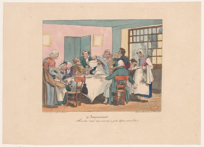 Gezelschap aan tafel aan het vasten door Joseph Ambroise Jobard