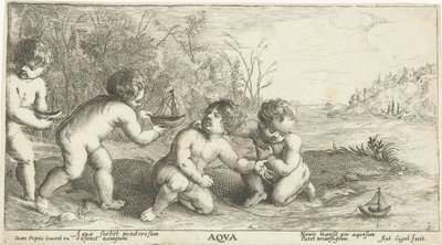 Kinderen spelen met bootjes door Joseph Antoine Cochet