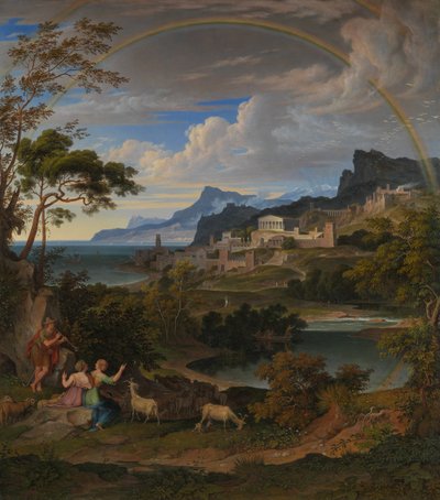 Heroïsch landschap met regenboog door Joseph Anton Koch