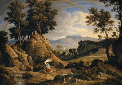 Landschap bij Olevano met regenboog door Joseph Anton Koch