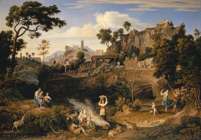 Landschap bij Olevano met een Parade van Dansende Boeren, 1823-24 door Joseph Anton Koch