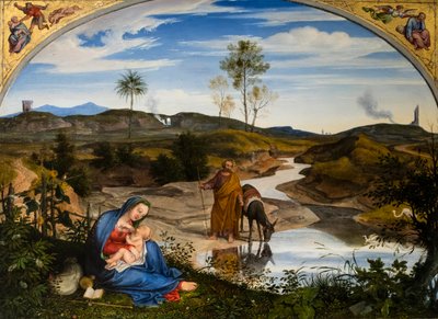 Repos pendant le fuite en Egypte, circa 1820-1825 (Oil on wood (walnut)) door Joseph Anton Koch
