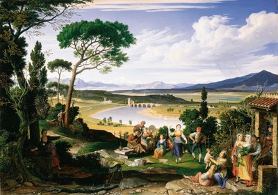 Tiberlandschap met vrolijke plattelandsmensen, 1817 door Joseph Anton Koch