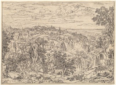 Tivoli en de watervallen met herdersfamilies door Joseph Anton Koch