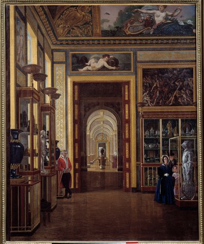 De juwelensalon in het Louvre en de zalen van Charles X door Joseph Auguste
