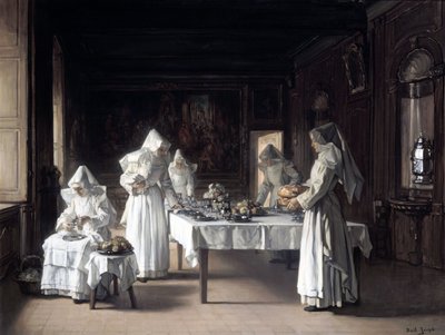 Lunchtijd in het Hospice in Beaune door Joseph Bail