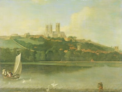 Een Uitzicht op de Kathedraal en Stad Lincoln vanaf de Rivier, c.1760 door Joseph Baker