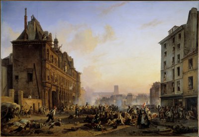 Les Trois Glorieuses (27, 28 en 29 juli): Aanval op het stadhuis van Parijs op 28/07/1830 door Joseph Beaume