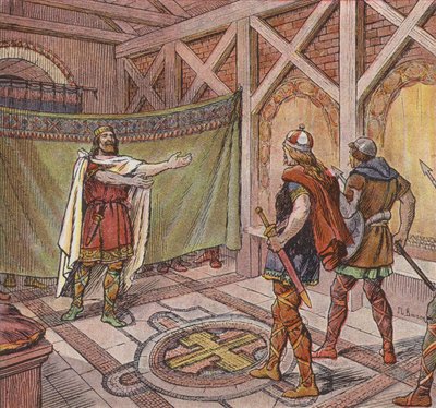 Chlothar I ziet de voeten van de moordenaars die door zijn broer Theuderic zijn bevolen hem te doden door Joseph Beuzon