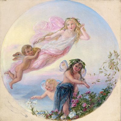 Een sylph en haar feeënbegeleiders besprenkelen de vroege ochtenddauw door Joseph Bouvier