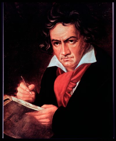 Portret van de Duitse componist Ludwig van Beethoven die Missa solemnis schrijft door Joseph Carl (after) Stieler