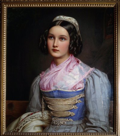 Portret van Helene Sedlmayer in traditionele Beierse kleding door Joseph Carl Stieler