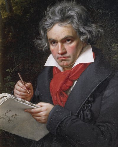 Portret van Ludwig van Beethoven, Duitse componist en pianist, componeert de Missa Solemnis door Joseph Carl Stieler